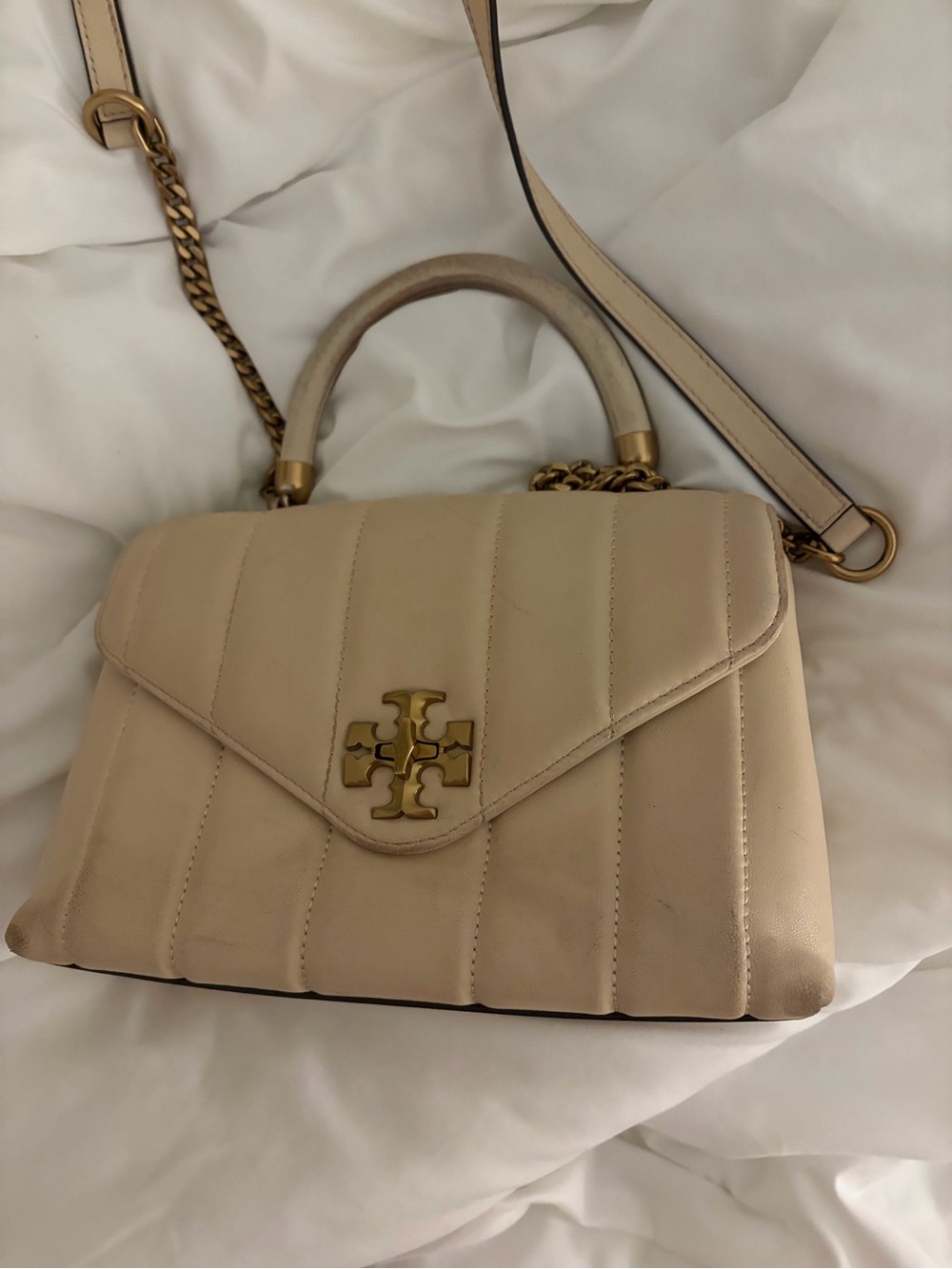 Tory Burch Cream Quilted Top-Handle Shoulder Bag